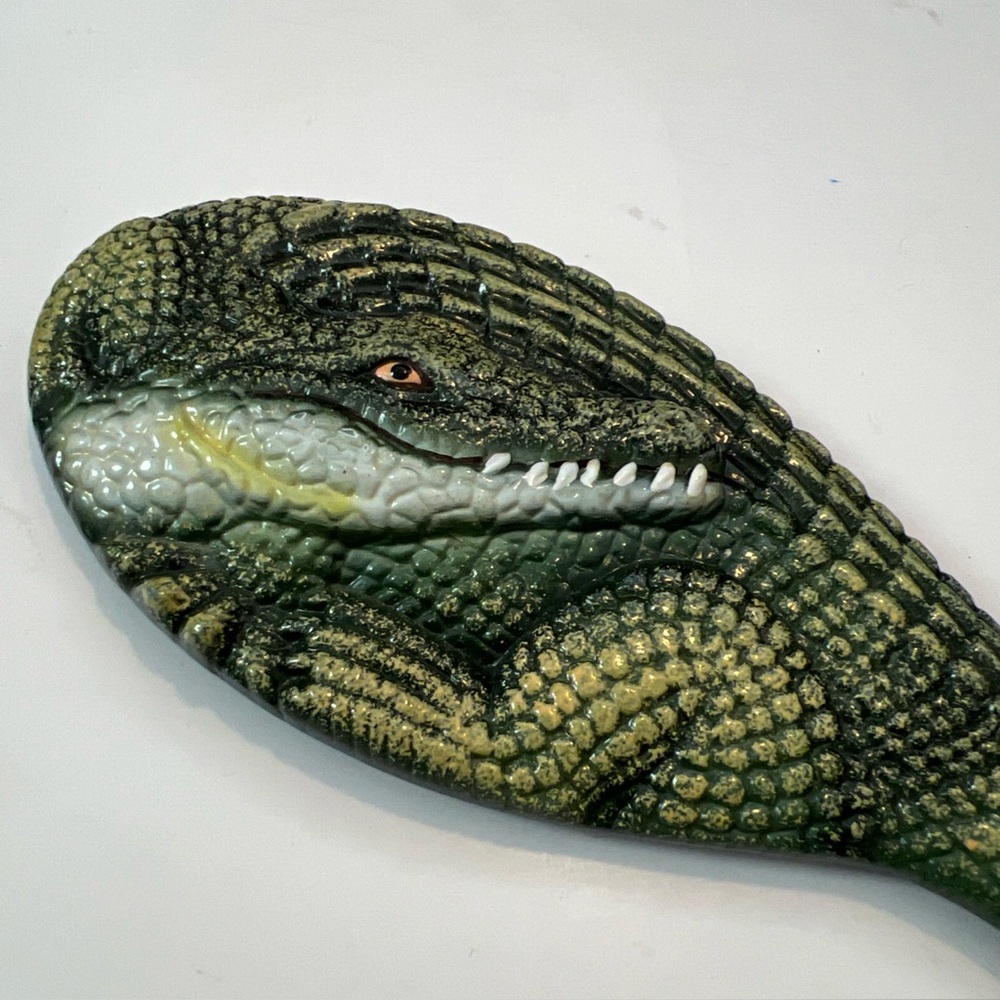 Alligator Green Crocodile Hand Painted Carved Mirror With Handle Hand Held